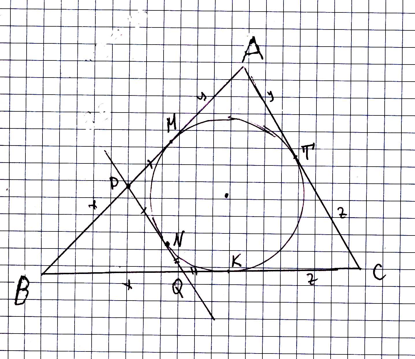 Bc геометрия 7. Касательная в равнобедренном треугольнике. Периметр треугольника по касательной. Треугольники из касательных. Вписанный треугольник по клеткам.